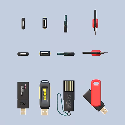 Portable Assorted USB Flash Drives And Data Cables With Lanyards Different Colors For Daily Use 3d model