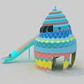 Colorful Playground Equipment with Conical Structure Slide Staircase and Geometric Patterns 3d model
