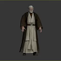 Game Movie Character White Hair Beard Brown Robe Beige Tunic Leather Belt Standing Pose