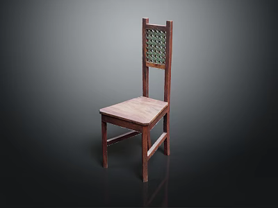 Wooden Casual Chair With Grid Pattern Backrest And Square Seat Design 3d model