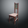 Wooden Casual Chair With Grid Pattern Backrest And Square Seat Design