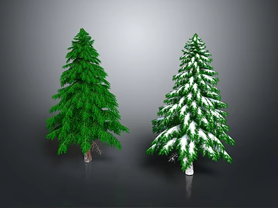 Two Pine Trees One Green and One Snow Covered in Natural Scene 3d model