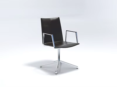 Modern Black Leather Office Chair With Silver Metal Armrests And Five-Star Base 3d model
