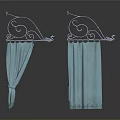 Decorative Metal Curtain Rods With Light Blue Patterned Curtains For Daily Use