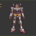 Gundam Robot Character Figure Standing With Silver Armor Blue Yellow Red Mechanical Details