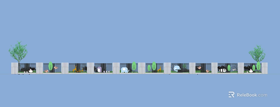 Modern School Building With Large Windows Green Plants And Playful Decorative Elements 3d model