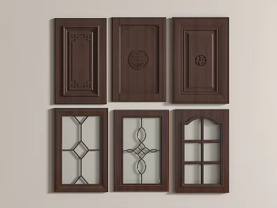 Various Wooden Door Panel Designs With Carved Patterns And Glass Inserts 3d model