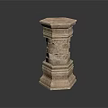 Carved Stone Column With Layered Textured Design And Classical Architectural Details 3d model