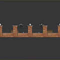 Traditional Courtyard Design With Red Brick Walls White Railings Lamp Posts Blue Pool And Benches