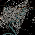 Aerial Urban Planning Layout of City with Winding River and Green Surroundings