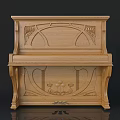 Vintage Wooden Upright Piano With Intricate Carved Details And Black White Keys