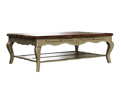 Classic Wooden Dining Table With Carved Legs Lower Shelf And Dark Wood Top 3d model