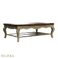 Classic Wooden Dining Table With Carved Legs Lower Shelf And Dark Wood Top