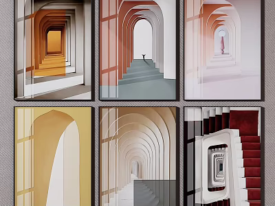 Colorful Arched Corridors And Staircases In Modern Interior Design Styles 3d model