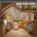 Clothing Store Interior Design With Stylish Mannequin Wooden Racks And Hanging Clothes