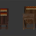 Set of Vintage Wooden Dressers With Red Upholstered Tops And Carved Legs