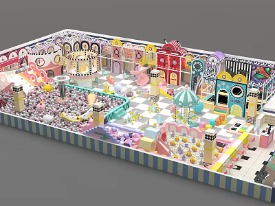 Colorful Indoor Playground Interior With Play Structures Ball Pit And Carousel Decorations 3d model