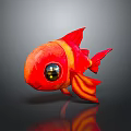 Colorful Red and Orange Aquatic Fish with Large Eyes Vibrant Fins and Shiny Reflection