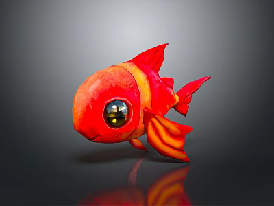 Colorful Red and Orange Aquatic Fish with Large Eyes Vibrant Fins and Shiny Reflection 3d model