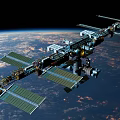 International Space Station With Solar Panels Orbiting Earth Atmosphere 3d model