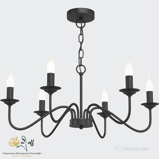 Classic Black Candle Style Chandelier With Multiple Arms And White Bulbs 3d model 