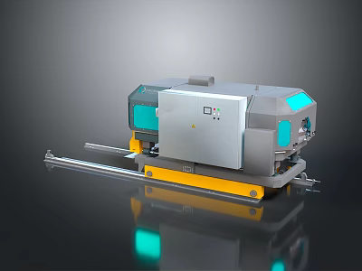 Industrial Machinery With Track Control Panel Yellow Base Silver Body And Blue Panels 3d model