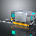 Industrial Machinery With Track Control Panel Yellow Base Silver Body And Blue Panels