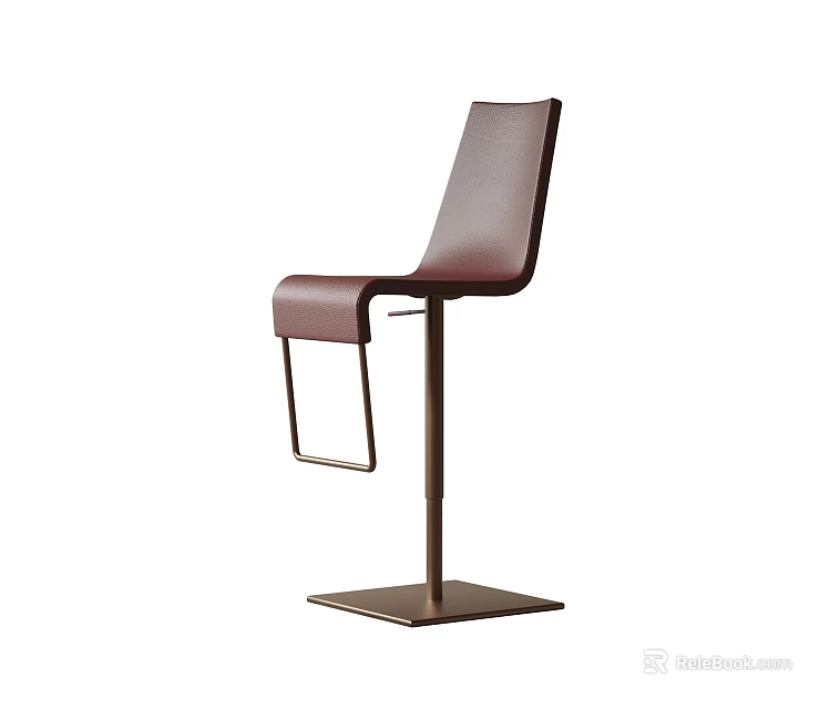 Modern Brown Leather Bar Stool with Backrest Footrest and Square Metal Base 3d model