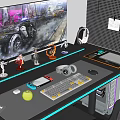 Modern E-sports Room Study Computer Desk Tablet Computer Audio Mouse Keyboard Headset Handheld 3d model