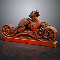 Intricate Wooden Winged Mythical Creature Carving With Scroll Decorative Base 3d model
