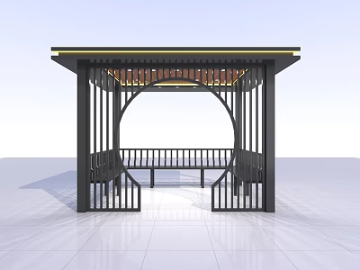 Modern Outdoor Canopy With Black Frame Circular Design And Bench Seating 3d model
