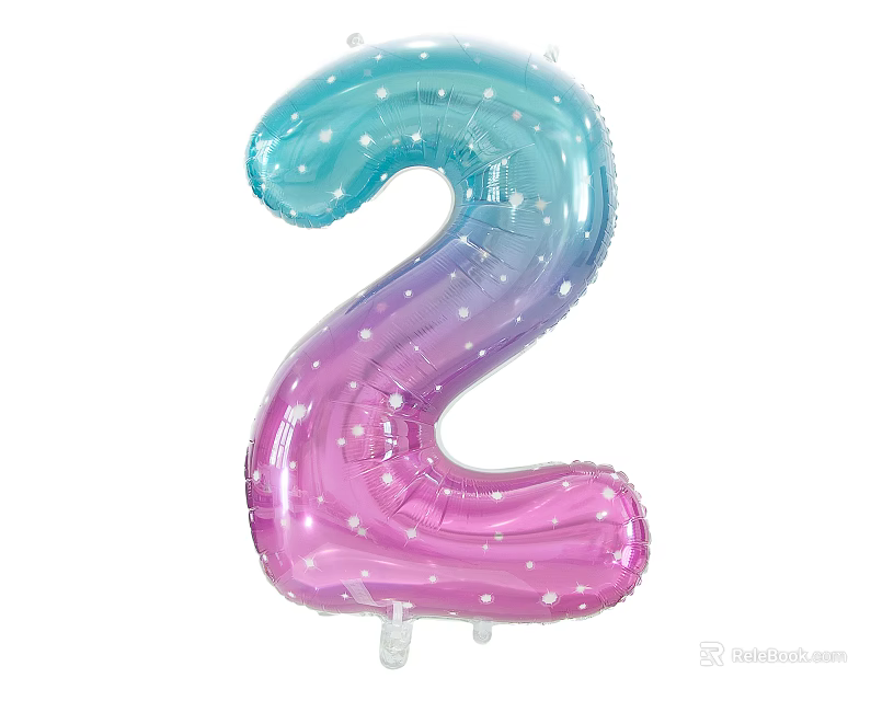 Number 2 Blue to Pink Gradient Balloon with White Dots for Party Decorations 3d model 