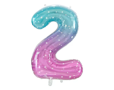 Number 2 Blue to Pink Gradient Balloon with White Dots for Party Decorations 3d model
