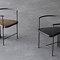 Modern Dining Chairs Featuring Circular Metal Backrest And Wooden Seat In Light Brown Dark Gray