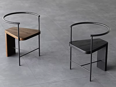 Modern Dining Chairs Featuring Circular Metal Backrest And Wooden Seat In Light Brown Dark Gray 3d model