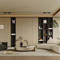 Modern Living Room With Comfortable Sofas Coffee Table And Built in Shelves 3d model