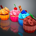 Colorful Cupcakes With Cherry Blueberry Chocolate Toppings Orange Slices And Mint Leaves