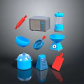 Modern Kitchen Scene With Microwave And Blender Rolling Pin Bowl Pot Grater Cutting Board