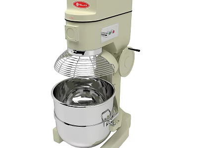 Beige Electric Kitchen Mixer With Stainless Steel Mixing Bowl Safety Guard And Control Panel 3d model