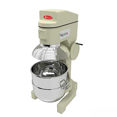 Beige Electric Kitchen Mixer With Stainless Steel Mixing Bowl Safety Guard And Control Panel 3d model