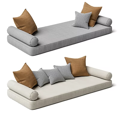 Elegant Gray And Beige Sofa With Brown Gray Checkered Decorative Pillows 3d model