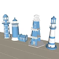 Blue And White Lighthouse Tower Models With Various Structures And Details 3d model