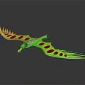 Green And Yellow Eagle Shaped Kite With Red Spotted Wings On Black Background