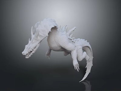 White Dragon 3D Model Game Movie Character With Spiked Body Open Mouth Dynamic Pose 3d model