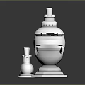 Decorative Glass Bottles In Various Sizes With Silver Bases And Colored Liquids