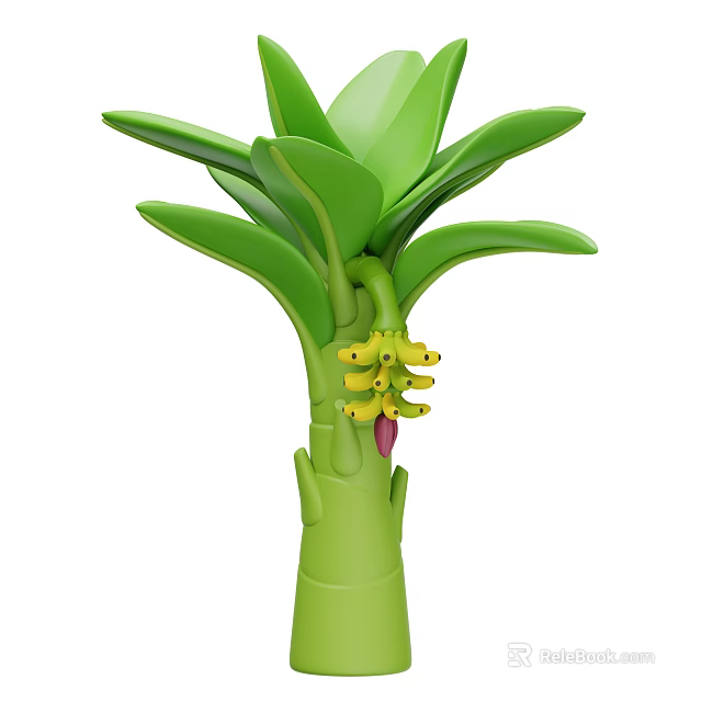 Healthy Banana Plant With Large Green Leaves And Yellow Fruit Bunches 3d model 
