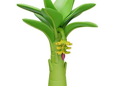 Healthy Banana Plant With Large Green Leaves And Yellow Fruit Bunches 3d model