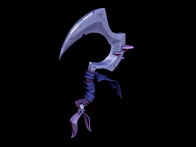Detailed Fantasy Purple Silver Scythe With Curved Blade And Ornate Bindings 3d model