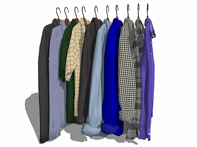 Various Colorful Clothes with Different Styles and Patterns Hanging on Hangers 3d model