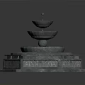 Three Tiered Decorative Fountain with Carved Stone Base and Blue Water Basin